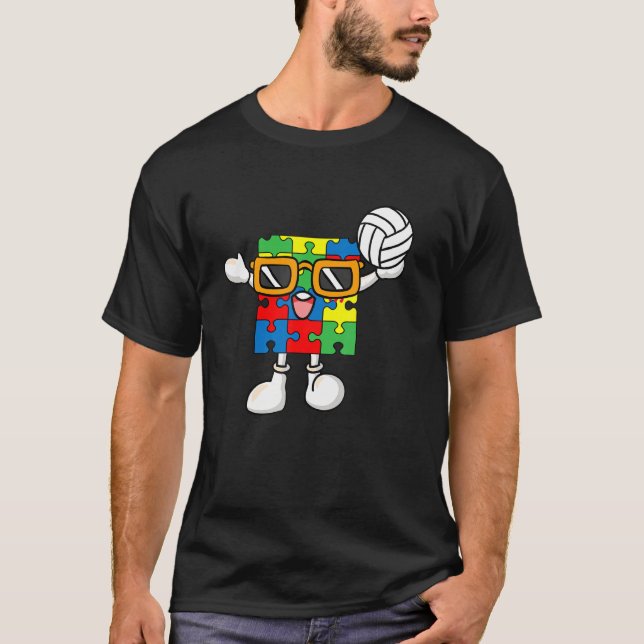 Camiseta Quebra-cabeça que Joga Autismo De Voleibol Sensibi (Frente)