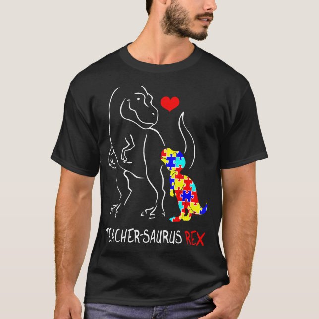 Camiseta quebra-cabeça sped autismo professor saurus rex di (Frente)