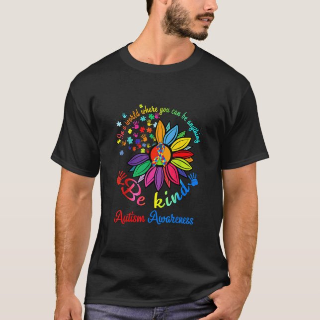 Camiseta Quebra-cabeça Sunflower Seja gentil Autismo Sensib (Frente)