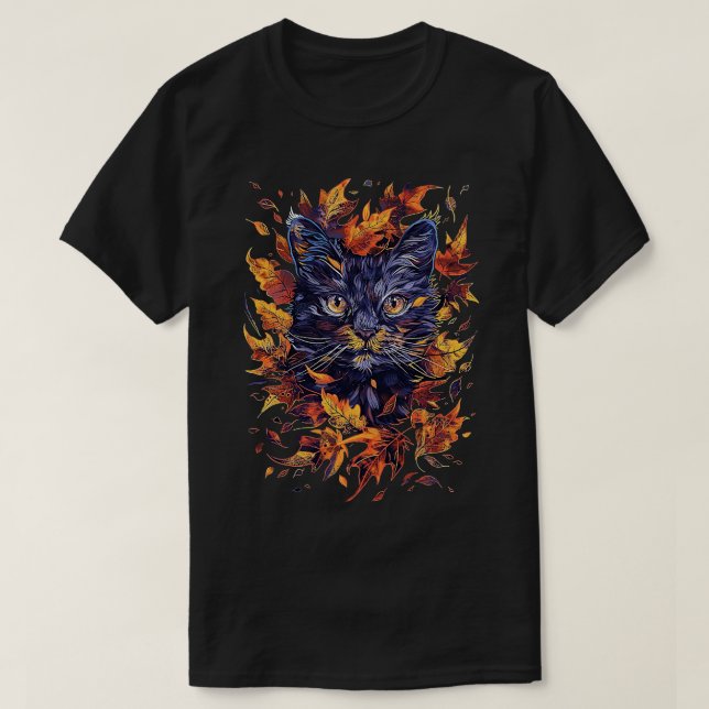 Camiseta Quebra de outono de Gato Cinto (Frente do Design)