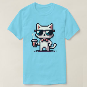 Camiseta Quebra legal de café de gato: Arte de pixel de 8 b