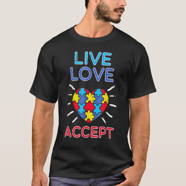 Camiseta Quebracabeça do Coração Viva Ame Aceite Consciente (Frente)