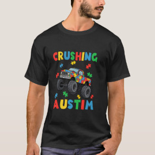 Camiseta Quebração de Autismo Caminhão Monstro Puzzles Cons