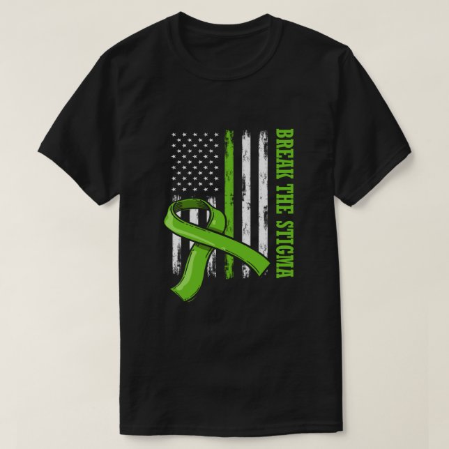 Camiseta Quebre O Stigma Americano Flag Mental Health Aware (Frente do Design)