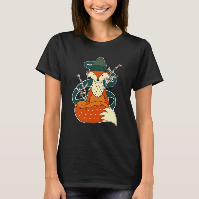Camiseta Queda Autumn Fox Animal Woodland Creatar Cozy Hat (Frente)