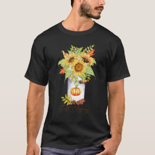 Camiseta Queda Bênçãos Pumpkin Girassol Vintage Autumn Fa