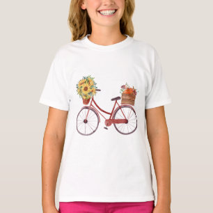 Camiseta Queda. Bicicleta Vintage com Bompkins, Girassóis 