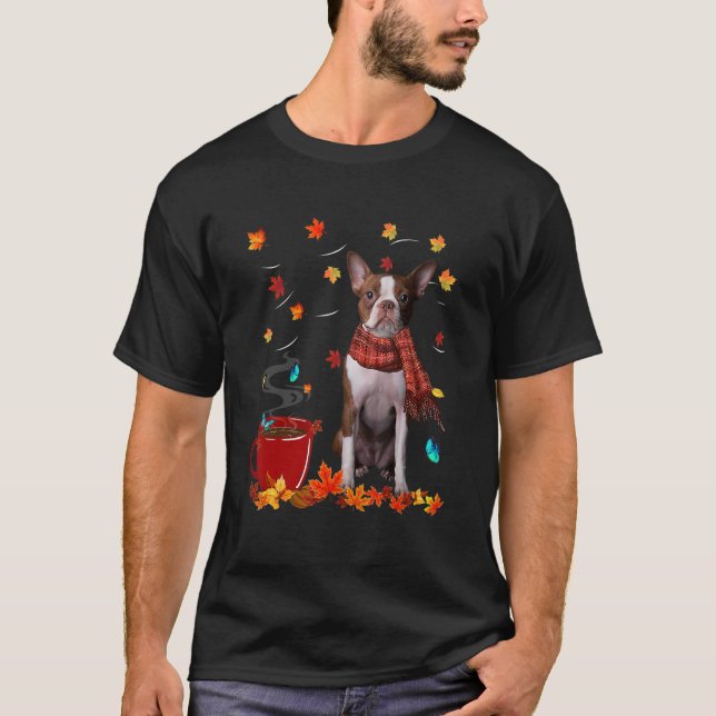 Camiseta Queda Chocolate Quente Vermelho Boston Terrier (Frente)