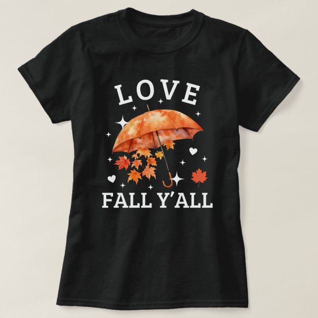 Camiseta Queda de amor Y all | Folhas de outono | Caiu (Frente do Design)