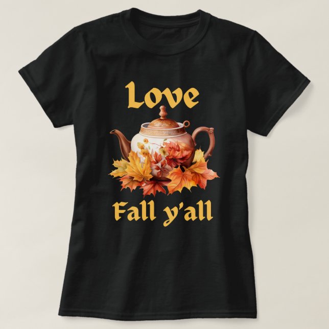Camiseta Queda de amor Y all | Folhas de outono | Caiu (Frente do Design)