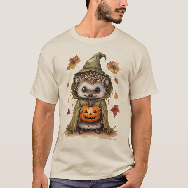 Camiseta Queda de Halloween Hedgehog | Pumpkin e Autumn L (Frente)