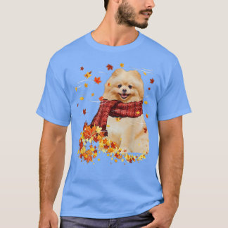 Camiseta Queda de ScarfPomerânia Cachorro outono Folhas