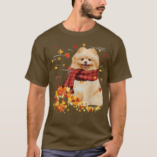 Camiseta Queda de ScarfPomerânia Cachorro outono Folhas