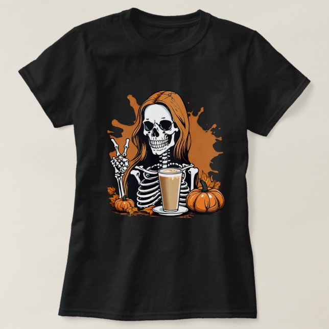 Camiseta Queda do Café Skeleton Halloween (Frente do Design)