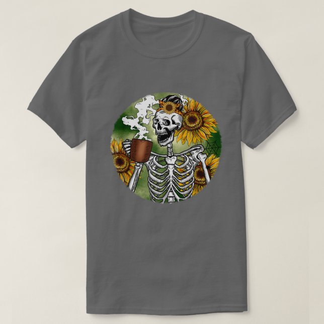 Camiseta Queda Esqueleto Pumpkin Sunflower Spice Café (Frente do Design)