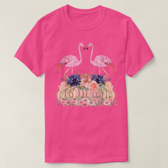 Camiseta Queda Flamingo Autumn Pumpkin Watercolor Thanksgiv (Frente do Design)