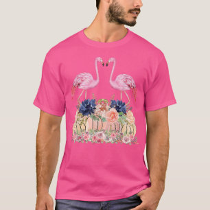 Camiseta Queda Flamingo Autumn Pumpkin Watercolor Thanksgiv