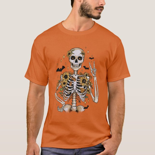 Camiseta Queda Halloween Skeleton Orange (Frente)