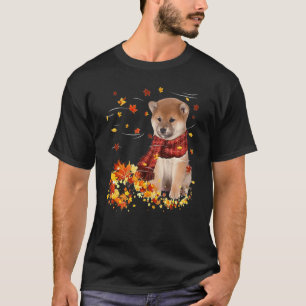 Camiseta Queda Scarf Shiba Inu Cachorro outono Folhas