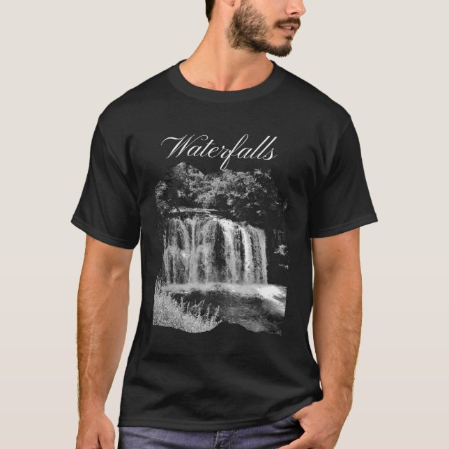 Camiseta Quedas de água modernas em preto e branco nos EUA (Frente)