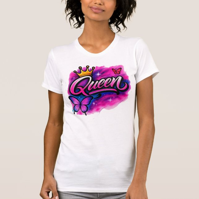 Camiseta Queen Airbrush Graffiti Crown & Butterfly T-Shirt (Frente)