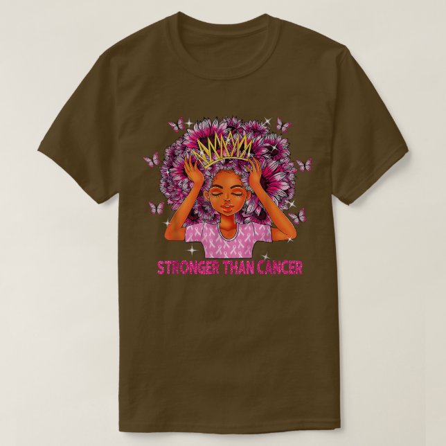 Camiseta Queen Black Women Stronger Than Breast Cancer Pink (Frente do Design)