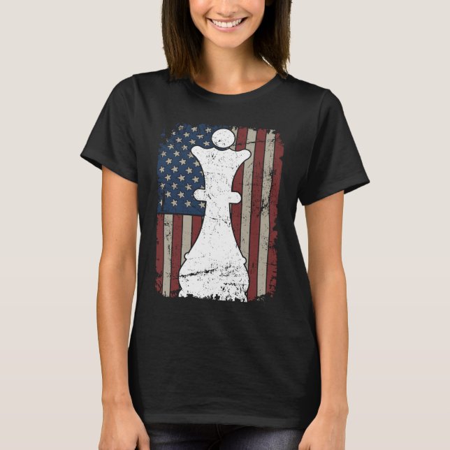 Camiseta Queen Chess Piece USA Flag  Girl Ladies Womens Che (Frente)