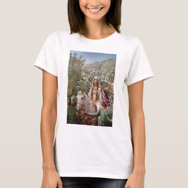 Camiseta Queen Guinevere's Maying c. 1900, por John Collier (Frente)