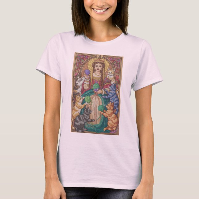 Camiseta Queen Of Cats Tarot Card Shirt, Yarn Art Design (Frente)
