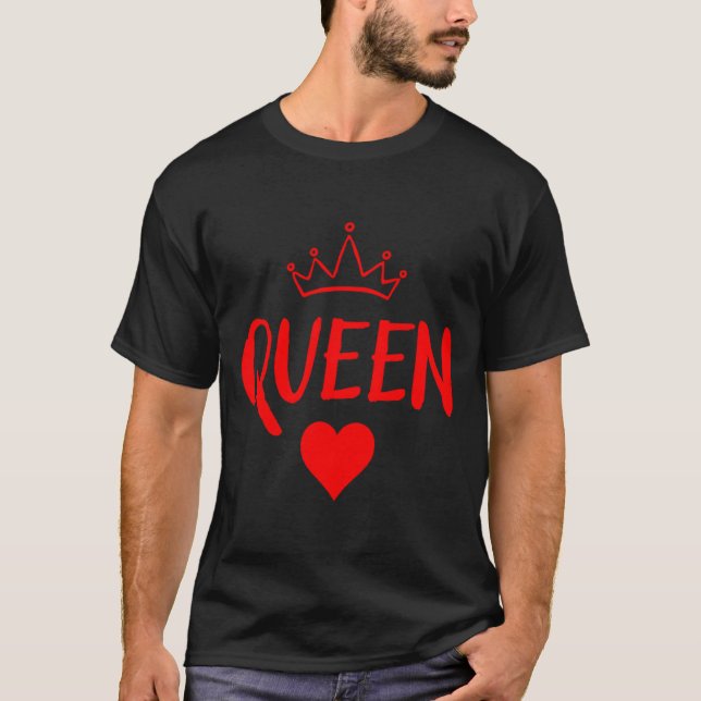 Camiseta Queen Of Hearts Matching Couple Saint Valentines _ (Frente)