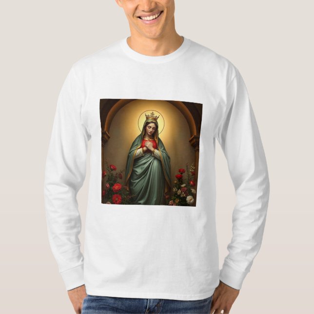 Camiseta Queen of Heaven Catholic Men's Long Sleeve Tee (Frente)
