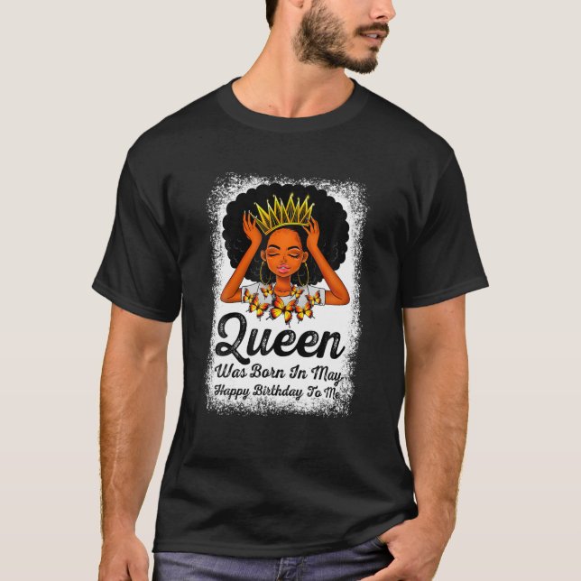 Camiseta Queen Was Born In May Happy Birthday Black Bday Gi (Frente)