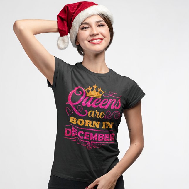 Camiseta Queens are Born in December Faux Glitter Birthday (Criador carregado)