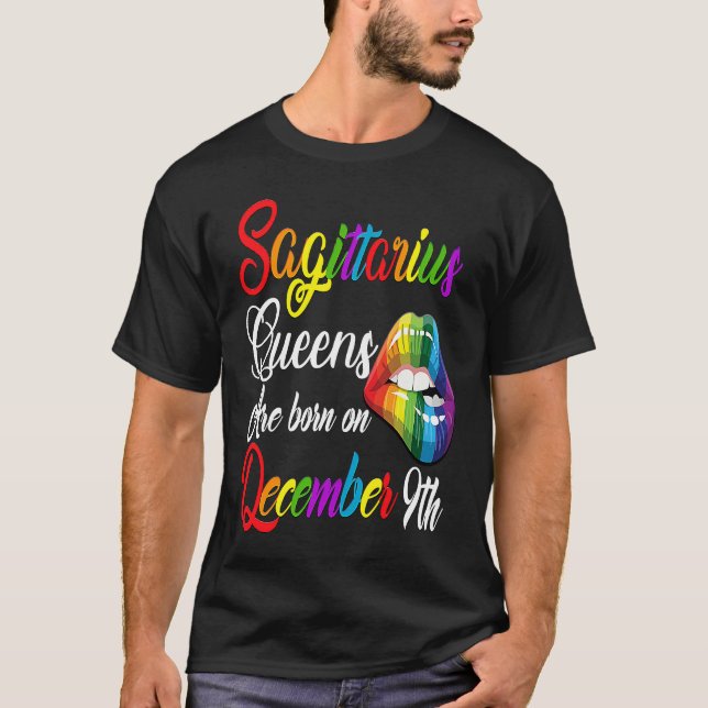 Camiseta Queens Are Born on December 9th Rainbow Lips Sagit (Frente)