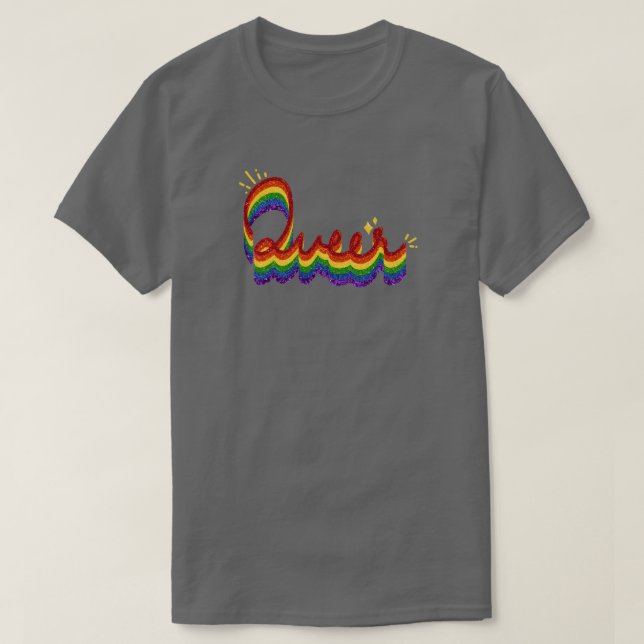 Camiseta Queer Glitter Pride Rainbow (Frente do Design)