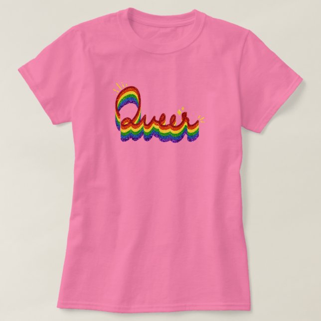 Camiseta Queer Glitter Pride Rainbow (Frente do Design)