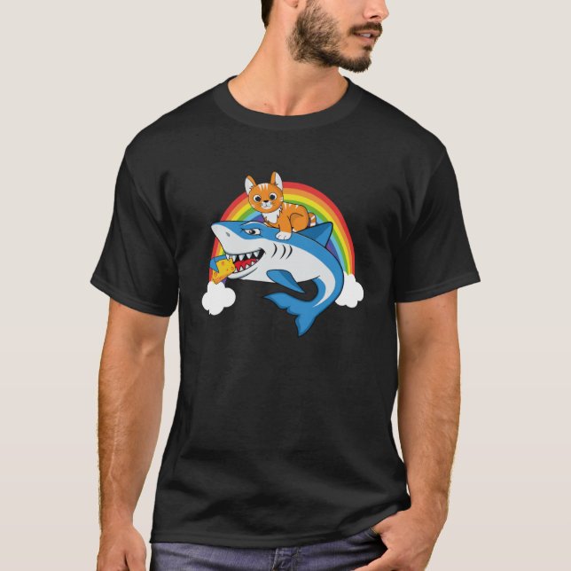 Camiseta Queijo De Comida De Tubarão Anidente Com Arco-Íris (Frente)