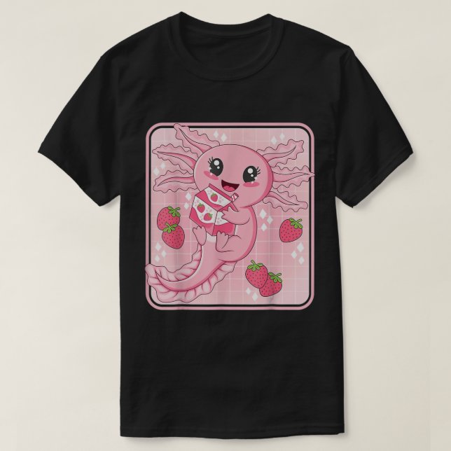 Camiseta Queijo de morango japonês, Leite de morango rosa,  (Frente do Design)