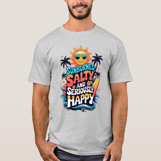 Camiseta Queimado pelo Sol, Salgado e Feliz – Vibrações Ret (Frente)