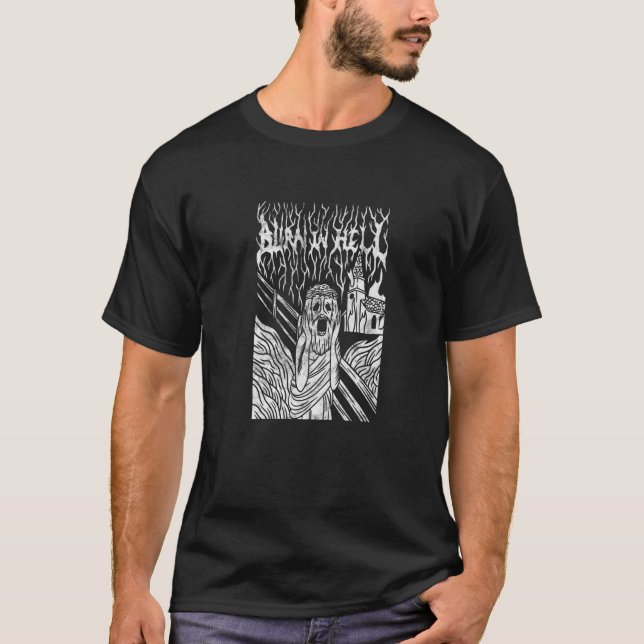 Camiseta Queimar no Inferno Gótico O Gritar Queimando a Igr (Frente)
