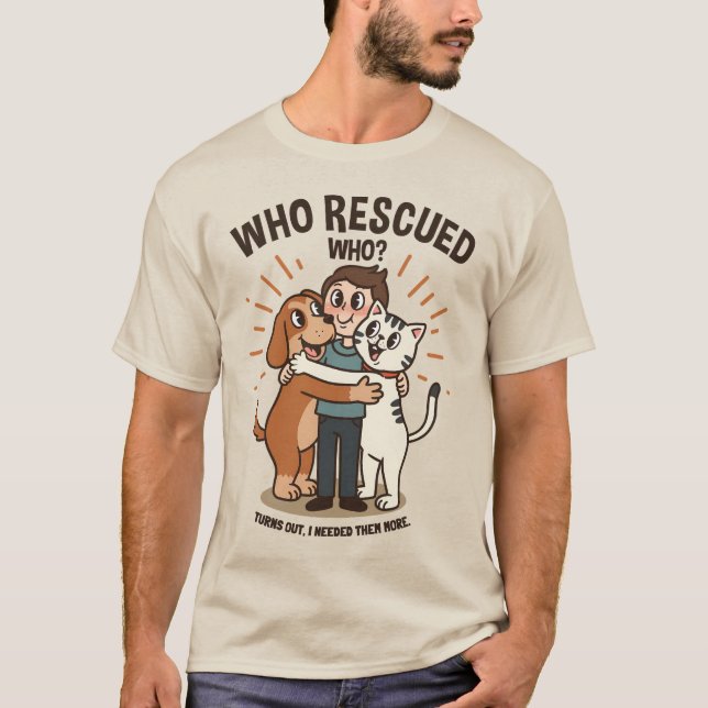 Camiseta Quem Resgatou Quem? | Encantador de Pet Hug (Frente)
