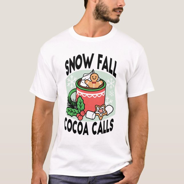 Camiseta Quente quente com a queda de neve chamada de cacau (Frente)