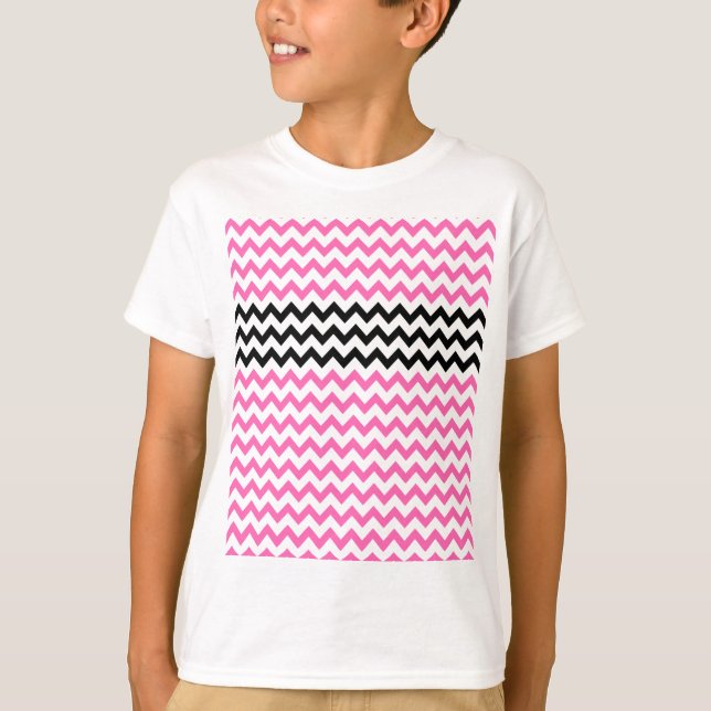 Camiseta Quente rosa e Preto Chevron por Shirley Taylor (Frente)