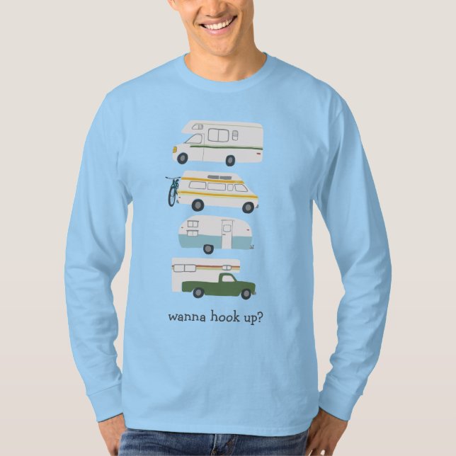 Camiseta Quer Ficar? Funny Campervan vanlife RV Trailer (Frente)