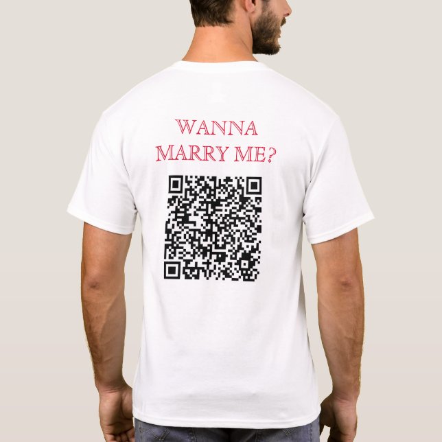 Camiseta Quer Me Casado Código QR De Trás Branco Engraçado (Verso)