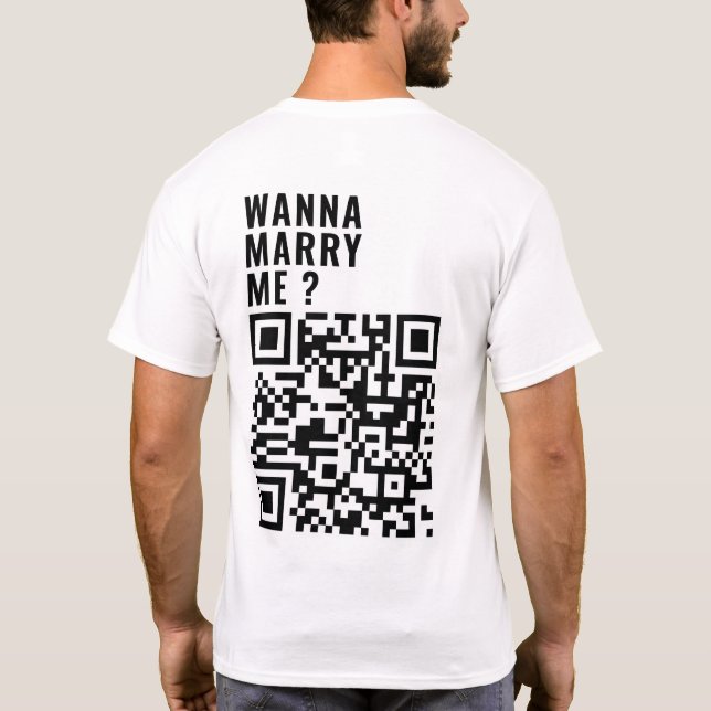 Camiseta Quer Me Casado Um Código QR Personalizado Digitali (Verso)