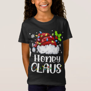 Camiseta Querida Claus Santa Hat Família de Natal Light Xma