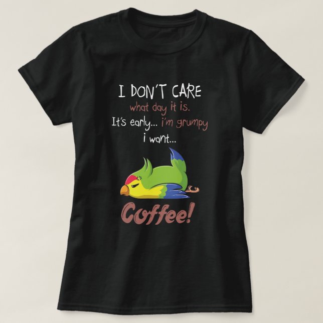 Camiseta Quero café e papagaio (Frente do Design)