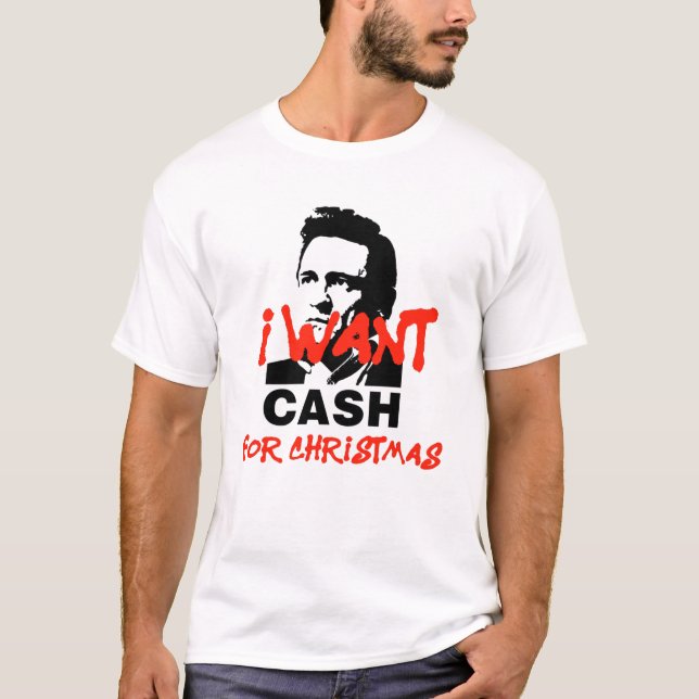 Camiseta Quero Dinheiro para o Natal | Johnny Cash T-shirt (Frente)