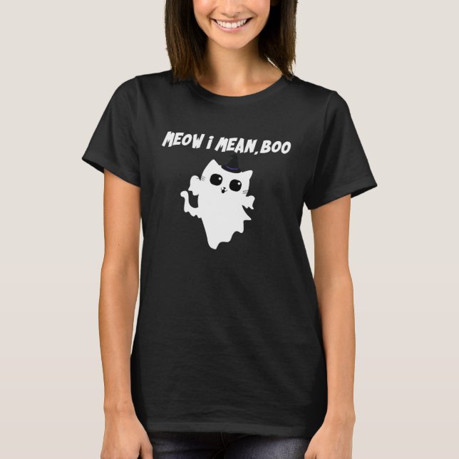 Camiseta Quero Dizer Boo Cat Halloween Ghost Roupa (Frente)